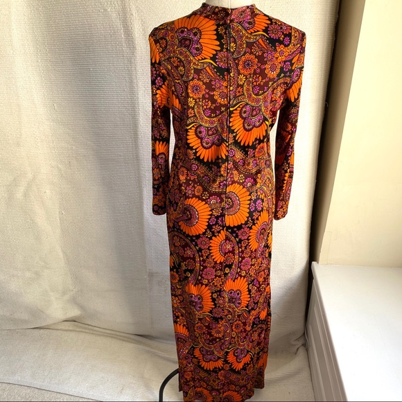 Vintage 60s 70s M Dress Psychedelic Paisley Print Maxi - Picture 8 of 12